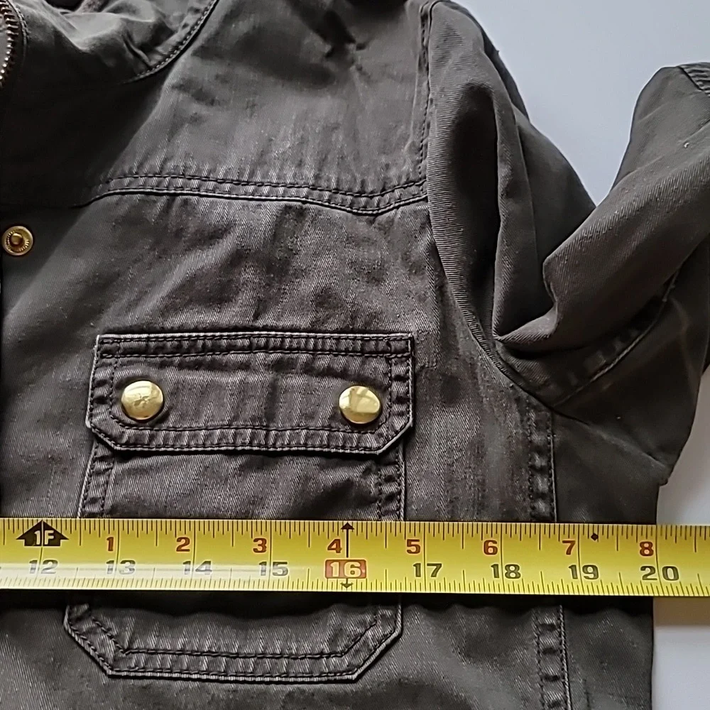 J Crew utility jacket washed olive green gold colored snaps womens M